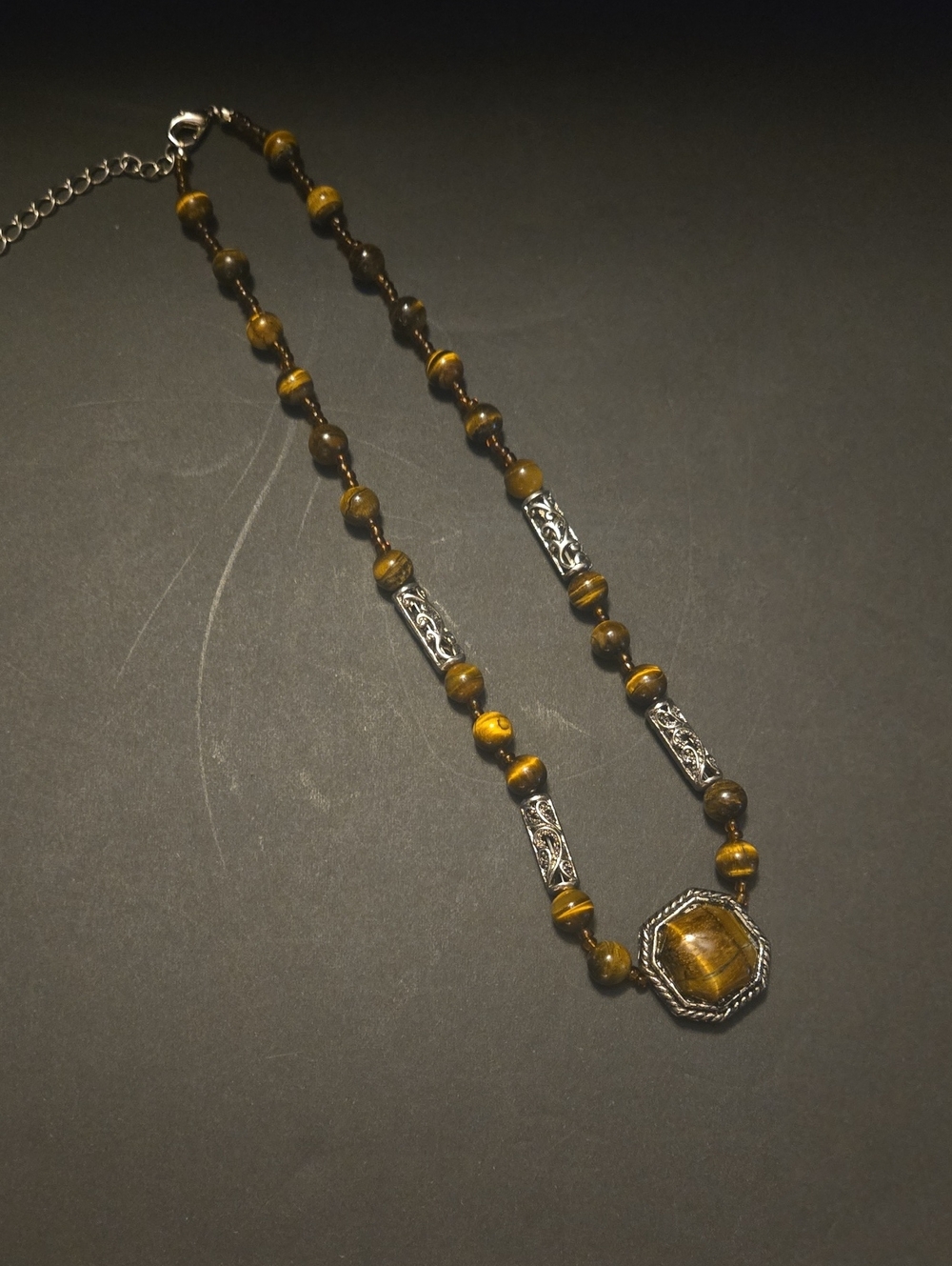 Tigereye Pendant Necklace - Brown and Gold Accent